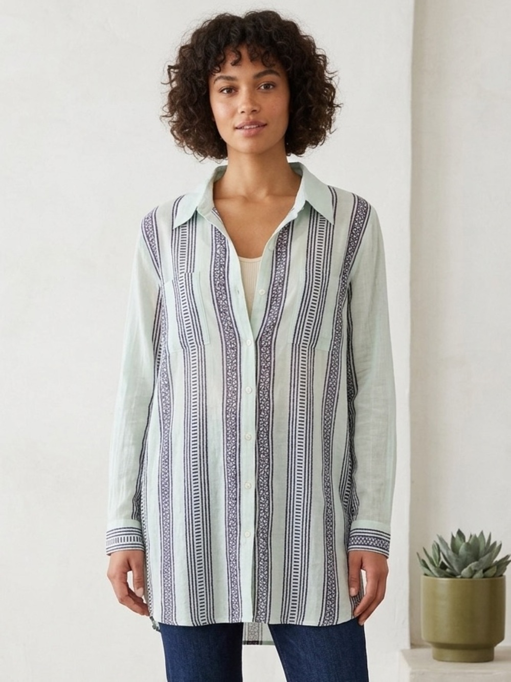 Signals Long-Sleeve Semi-Sheer Lightweight Collared Tunic Blouse Women's Plus 1X